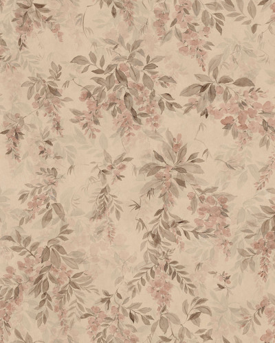 Tapet floral terracotta într-o cameră de zi