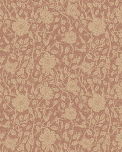 Tapet floral terracotta într-o cameră cu design interior rustic
