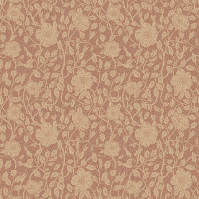 Tapet floral terracotta într-o cameră cu design interior rustic
