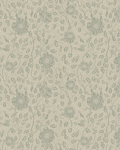 Tapet floral verde salvie într-un interior elegant