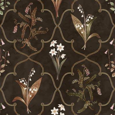 Tapet floral elegant pe fundal închis într-un dormitor