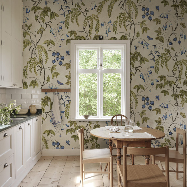 Tapet floral verde masliniu cu design elegant
