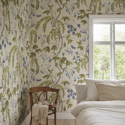 Tapet floral verde masliniu cu design elegant