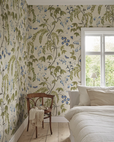 Tapet floral verde masliniu cu design elegant