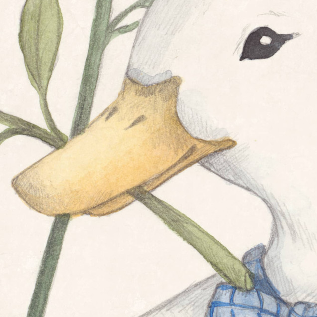 Tapet verde cu ilustrații de gâscă și șoricel pe leagăn