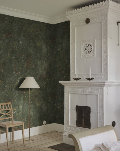 Tapet floral verde Juni în decor interior
