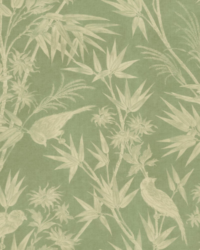 Tapet mural cu design floral și păsări, fundal verde