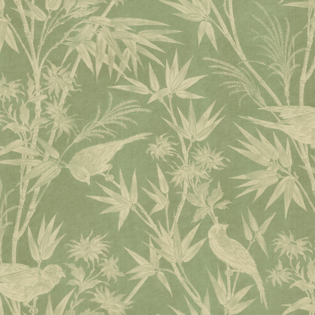 Tapet mural cu design floral și păsări, fundal verde