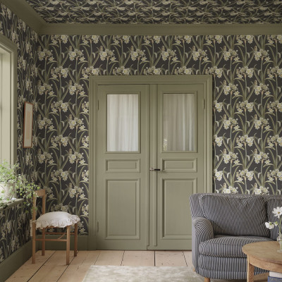 Tapet cu model floral pe fundal antracit