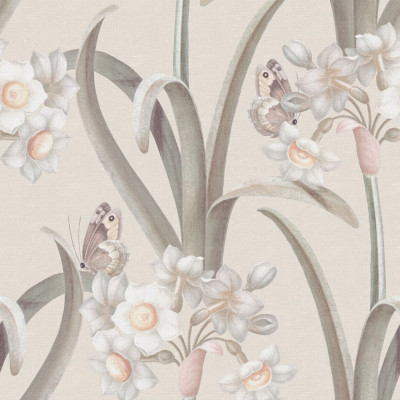 Tapet floral pastelat într-un dormitor decorat cu gust