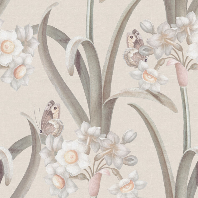 Tapet floral pastelat într-un dormitor decorat cu gust