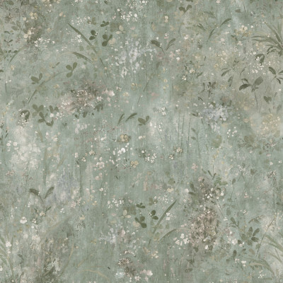 Tapet floral verde salvie intr-o baie