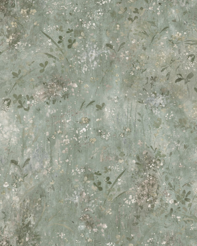 Tapet floral verde salvie intr-o baie