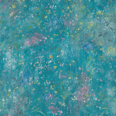 Tapet floral cu fundal teal într-o baie