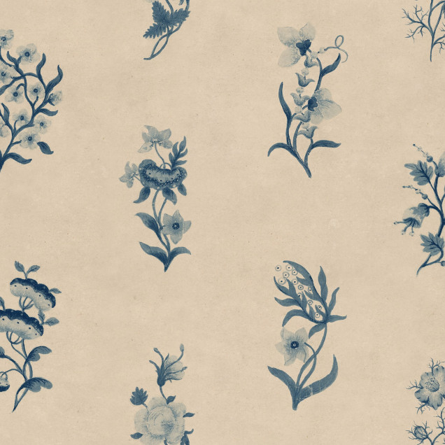 Tapet floral albastru pe perete