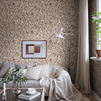 Tapet cu design floral burgundy, arborele vietii