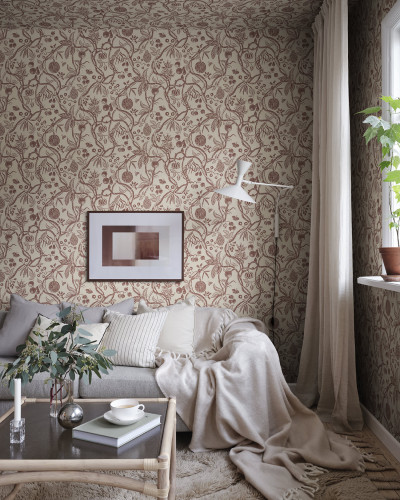 Tapet cu design floral burgundy, arborele vietii