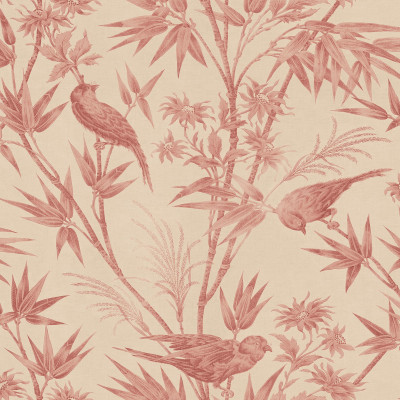 Tapet roșu cu design floral și păsări