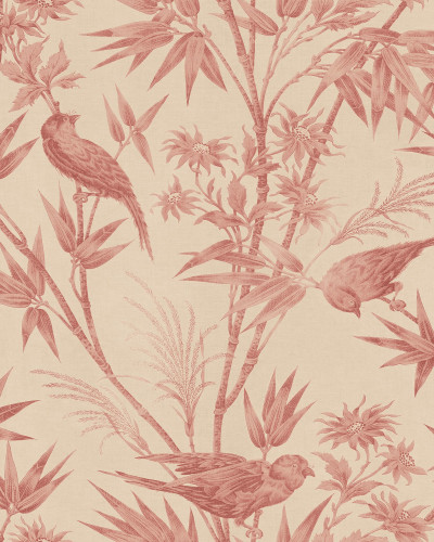 Tapet roșu cu design floral și păsări
