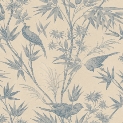 Tapet floral cu păsări indigo