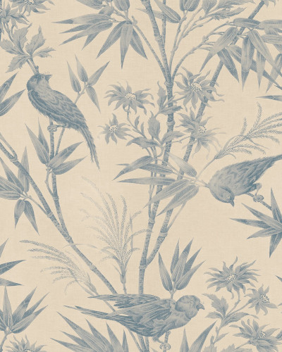 Tapet floral cu păsări indigo