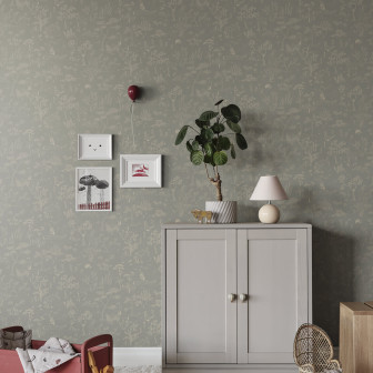 Tapet cu design floral delicat în nuanțe de albastru și gri