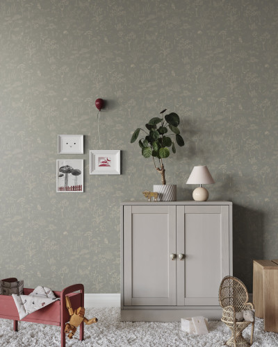 Tapet cu design floral delicat în nuanțe de albastru și gri