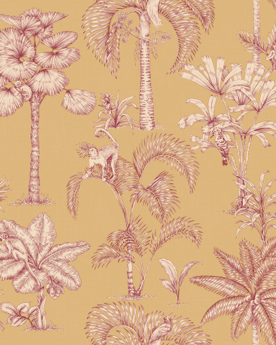 Tapet cu model tropical galben în decor de interior
