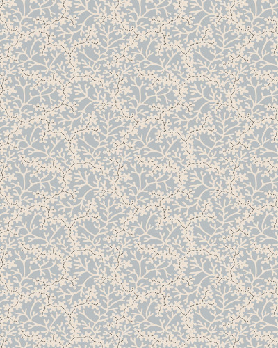 Tapet floral albastru deschis și coral, ideal pentru un decor elegant.