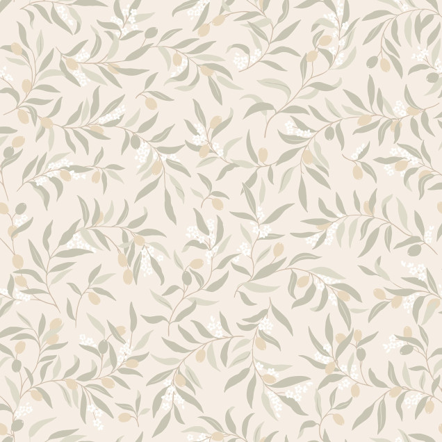 Tapet floral verde salvie aplicat pe perete
