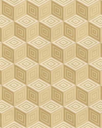 Tapet cu model geometric în nuanțe de miere într-o sufragerie