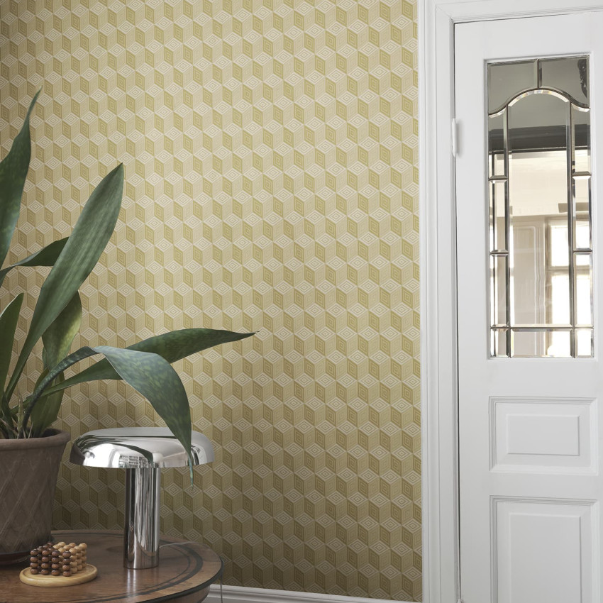 Tapet albastru inchis cu model geometric tip cub