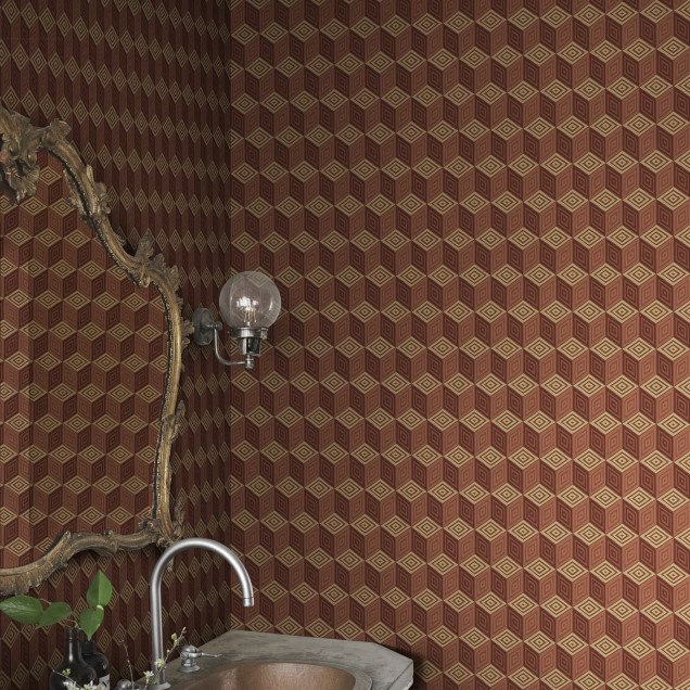 Tapet geometric terracotta într-o cameră elegantă