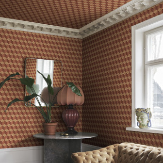 Tapet geometric terracotta într-o cameră elegantă