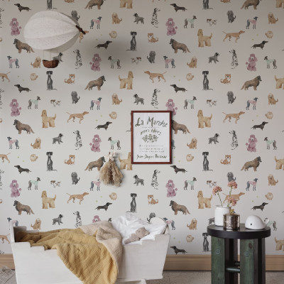 Tapet cu design canin, fundal alb