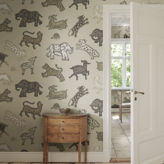 Tapet bej cu modele diverse de animale