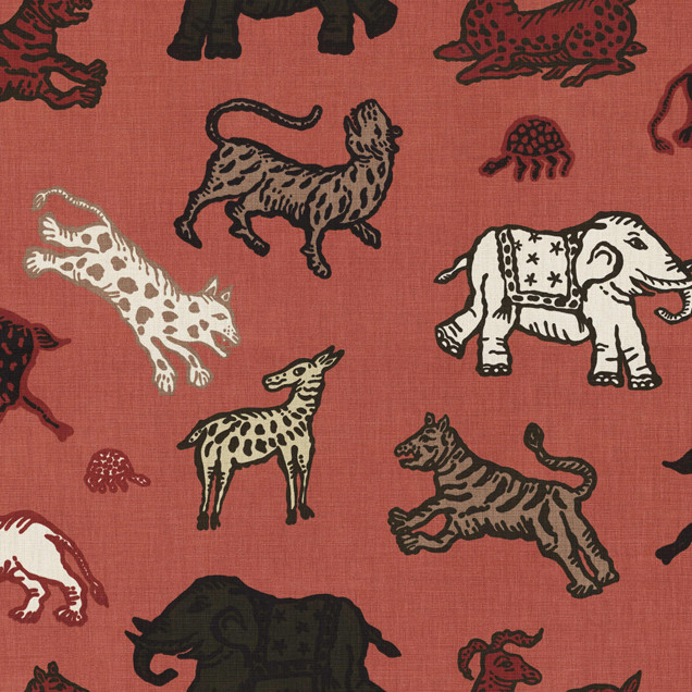 Tapet cu model animalier pe fond roșu