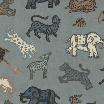 Tapet texturat cu animale exotice în nuanțe de albastru și maro
