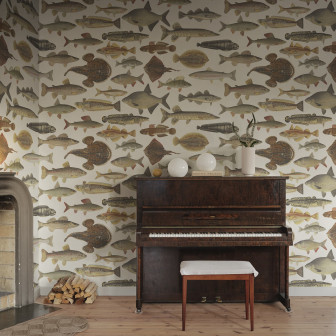 Tapet bej cu model de pești în stil scandinav