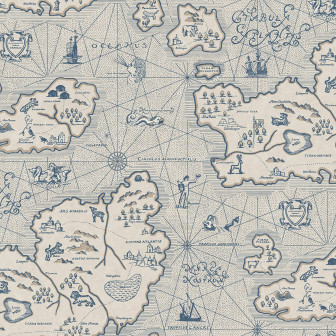 Tapet cu hărți albastre într-o cameră decorată