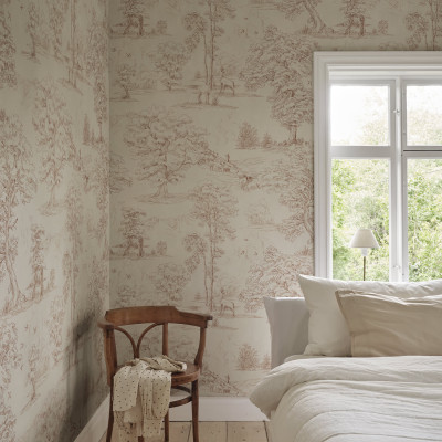 Tapet decorativ cu design teracotă într-un dormitor