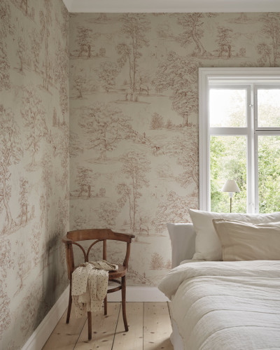 Tapet decorativ cu design teracotă într-un dormitor
