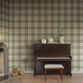 Tapet cu model in carouri verzi intr-un interior clasic
