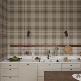 Tapet bej cu model cadrilat într-o bucătărie elegantă