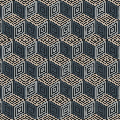 Tapet albastru inchis cu model geometric tip cub