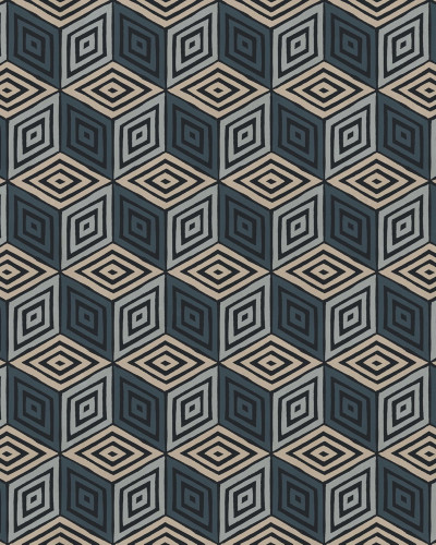 Tapet albastru inchis cu model geometric tip cub