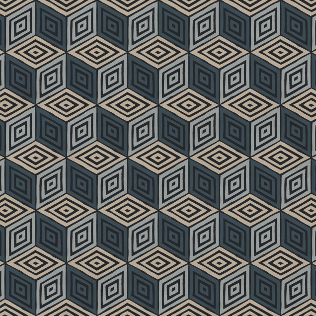 Tapet albastru inchis cu model geometric tip cub