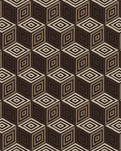 Tapet cu model geometric maro într-o baie modernă