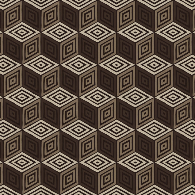 Tapet cu model geometric maro într-o baie modernă
