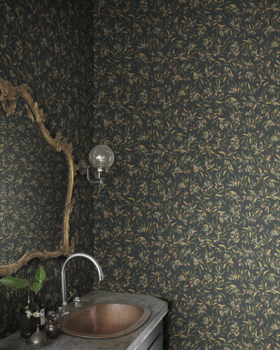 Tapet floral antracit cu design delicat